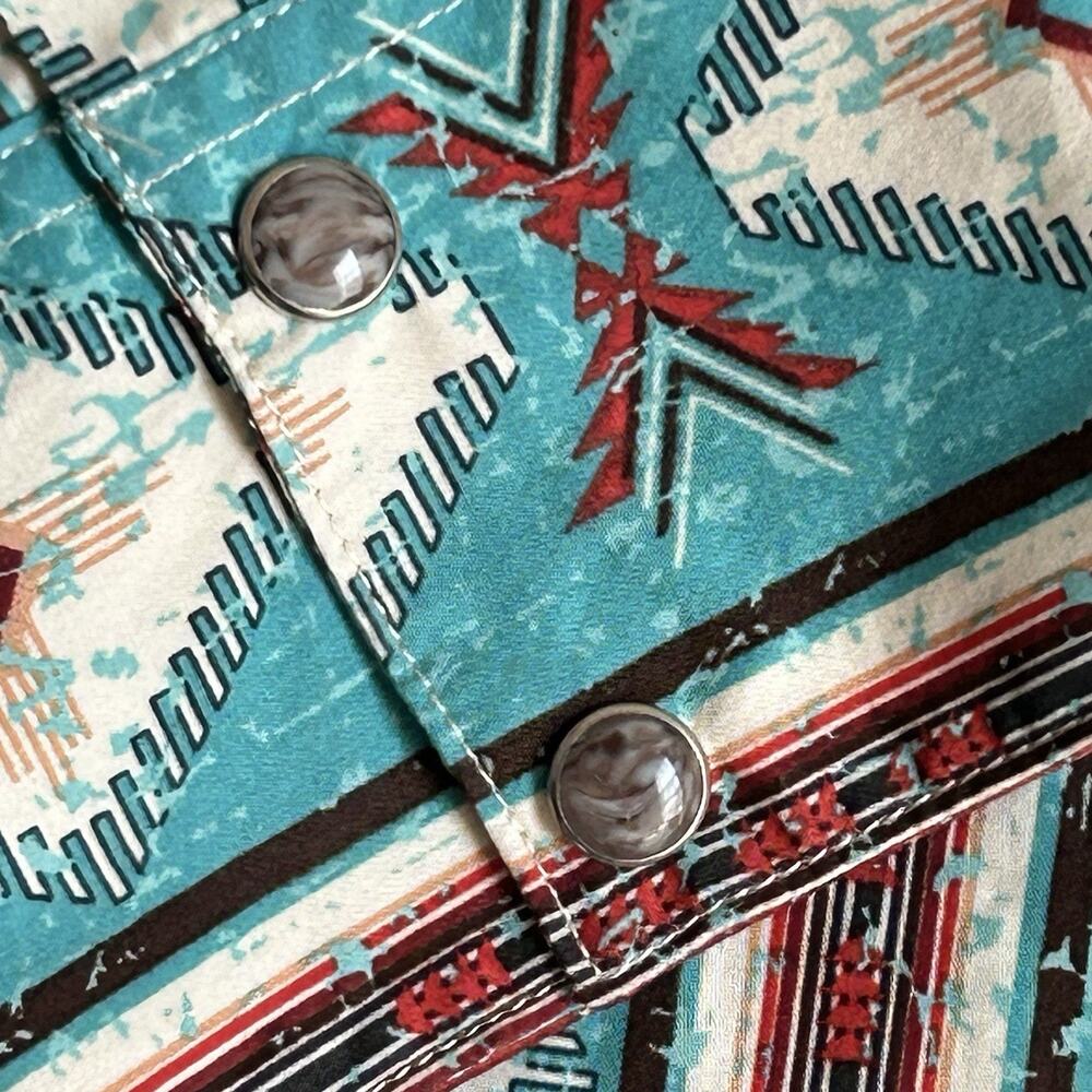 Rock & Roll Cowboy Shirt Mens Large Blue Aztec Snap Front Modern Fit Long Sleeve - Picture 6 of 16